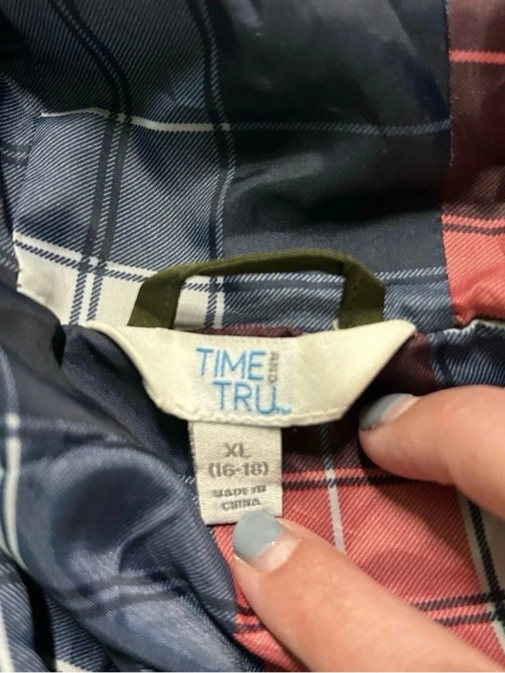 Women’s Time & Tru Green Jacket Plaid Inside Size XL (16/18) - Picture 3 of 3